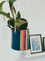 Blue Rainbow Guatemalan Ikat Planter or Hanging  Basket